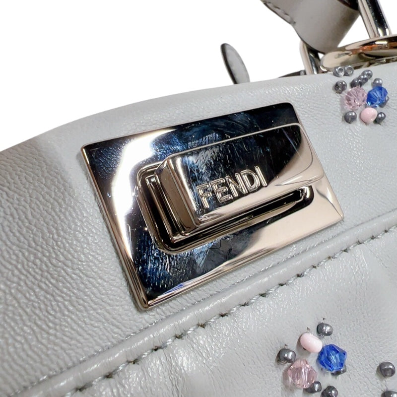 フェンディ FENDI ピーカブーミニ 8BN244 ライトグレー　シルバー金具 レザー レディース ハンドバッグ