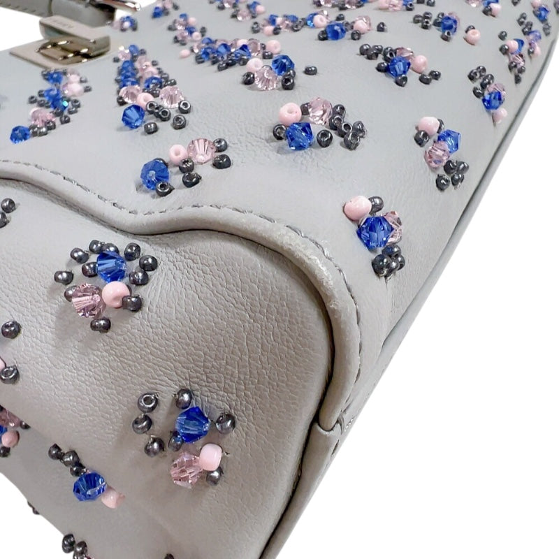 フェンディ FENDI ピーカブーミニ 8BN244 ライトグレー　シルバー金具 レザー レディース ハンドバッグ
