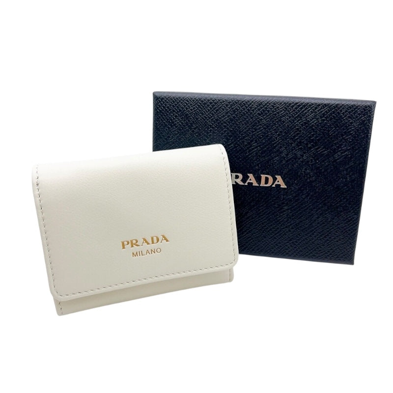 プラダ PRADA ロゴコンパクトウォレット 1MH043 ホワイト レザー レディース 三つ折り財布