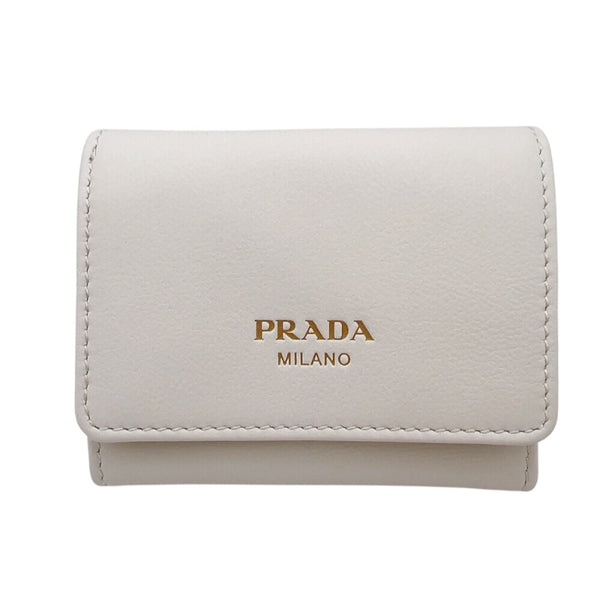 プラダ PRADA ロゴコンパクトウォレット 1MH043 ホワイト レザー レディース 三つ折り財布