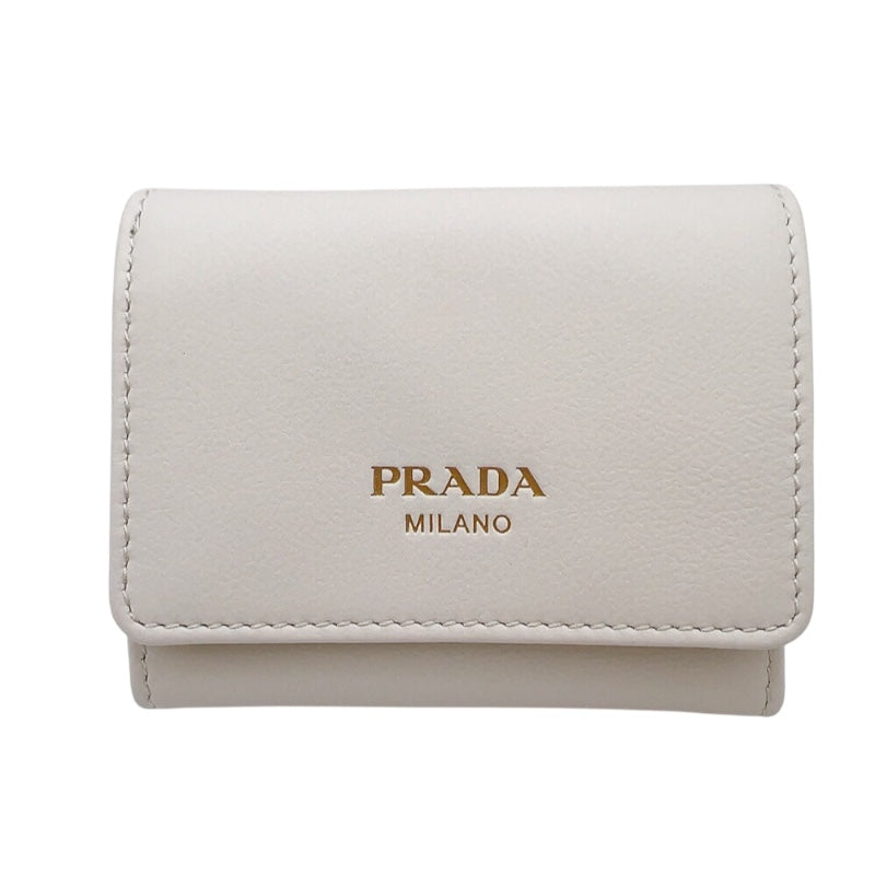 プラダ PRADA ロゴコンパクトウォレット 1MH043 ホワイト レザー レディース 三つ折り財布