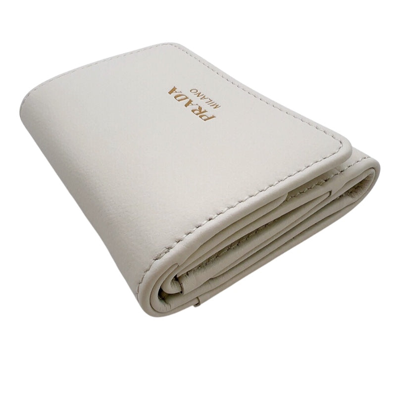 プラダ PRADA ロゴコンパクトウォレット 1MH043 ホワイト レザー レディース 三つ折り財布