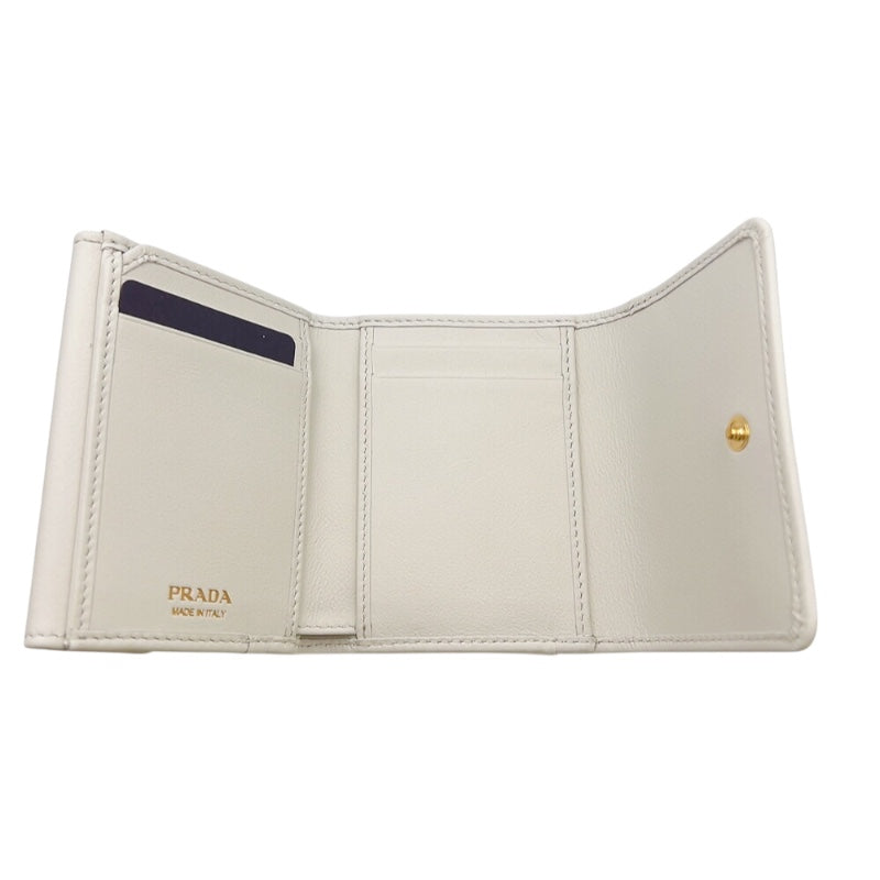 プラダ PRADA ロゴコンパクトウォレット 1MH043 ホワイト レザー レディース 三つ折り財布