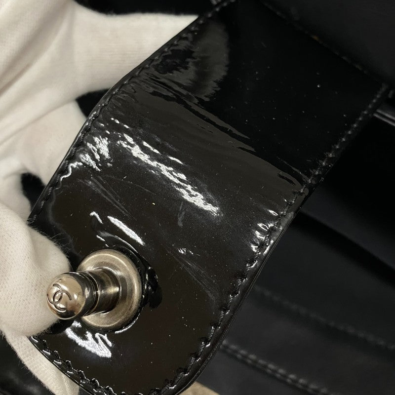 シャネル CHANEL ボーイシャネル チェーントート ブラック パテントレザー レディース ショルダーバッグ