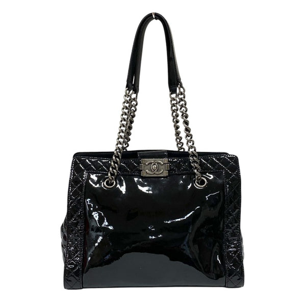 シャネル CHANEL ボーイシャネル チェーントート ブラック パテントレザー レディース ショルダーバッグ