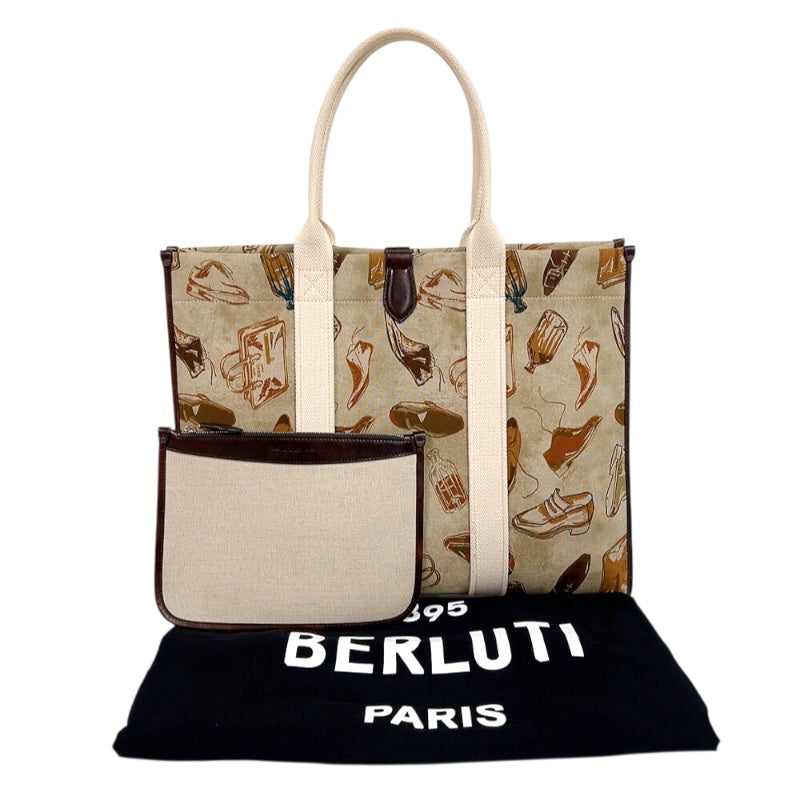 ベルルッティ Berluti アイコンプリントトート ブラウン　 キャンバス/レザー メンズ トートバッグ