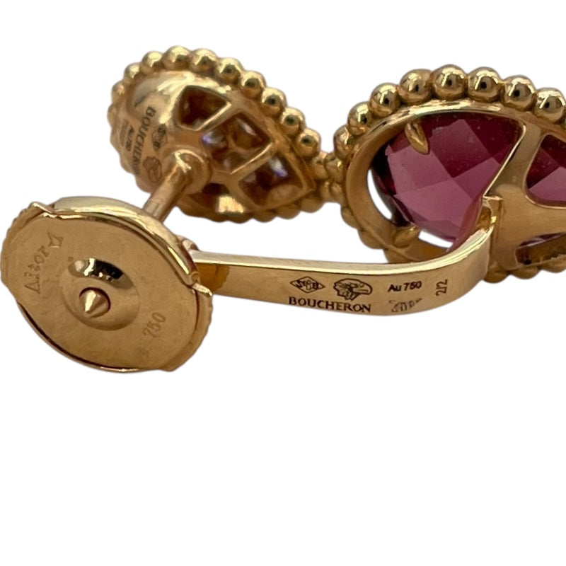 ブシュロン BOUCHERON セルパンボエム 2モチーフ スタッズピアス ピンクゴールド Au750 ガーネット ジュエリー