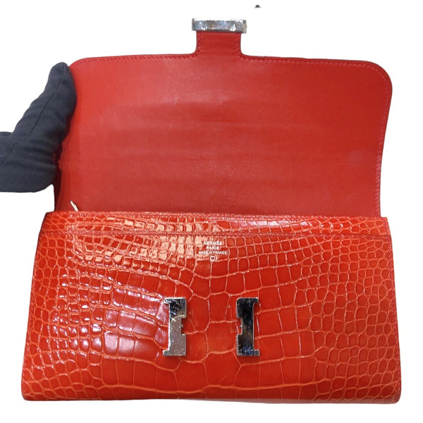 エルメス HERMES コンスタンスロング □Q刻印　(2013年製) ブーゲンビリア　シルバー金具 アリゲーターマット　 長財布