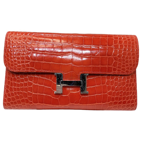 エルメス HERMES コンスタンスロング □Q刻印　(2013年製) ブーゲンビリア　シルバー金具 アリゲーターマット　 長財布
