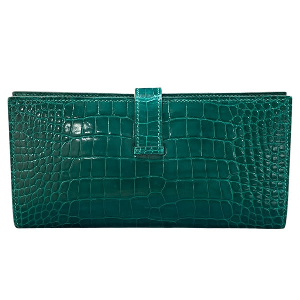 エルメス HERMES ベアンスフレ A刻印 ヴェールエメラルド/GD金具 アリゲーターリセ レディース 二つ折り財布