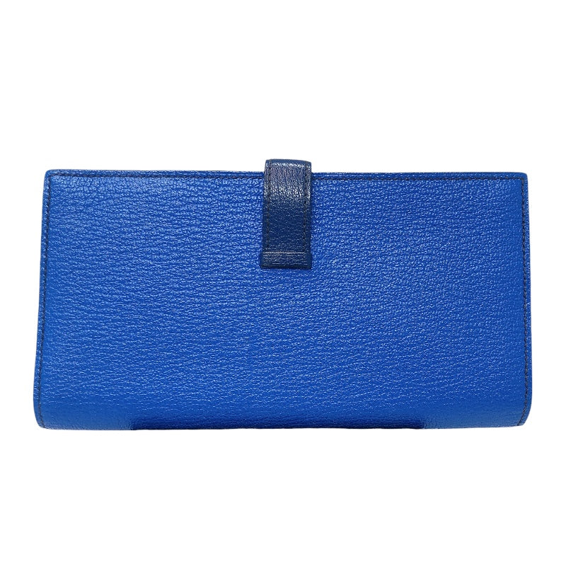 エルメス HERMES ベアンスフレヴェルソ □Q刻印　(2013年製) ブルーイドラ・サフィール　シルバー金具 シェーブル ユニセックス 長財布
