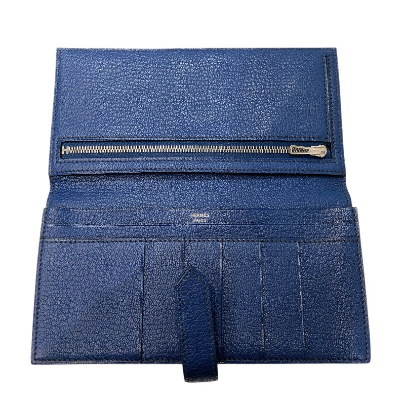 エルメス HERMES ベアンスフレヴェルソ □Q刻印　(2013年製) ブルーイドラ・サフィール　シルバー金具 シェーブル ユニセックス 長財布