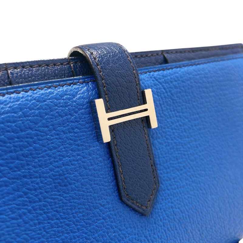 エルメス HERMES ベアンスフレヴェルソ □Q刻印　(2013年製) ブルーイドラ・サフィール　シルバー金具 シェーブル ユニセックス 長財布