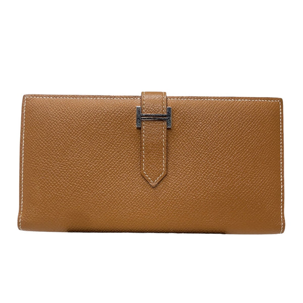 エルメス HERMES ベアンスフレ T刻印　(2015年製) ゴールド　シルバー金具 ヴォーエプソン ユニセックス 長財布