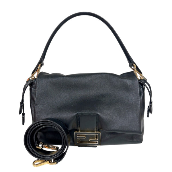 フェンディ FENDI マンマバケットミディアム 8BR833 ブラック　ゴールド金具 ナッパレザー レディース ショルダーバッグ