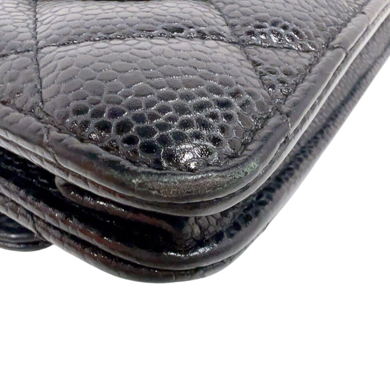 シャネル CHANEL マトラッセ チェーンウォレット A33814 ブラック　シルバー金具 キャビアスキン レディース ショルダーバッグ