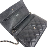 シャネル CHANEL マトラッセ チェーンウォレット A33814 ブラック　シルバー金具 キャビアスキン レディース ショルダーバッグ