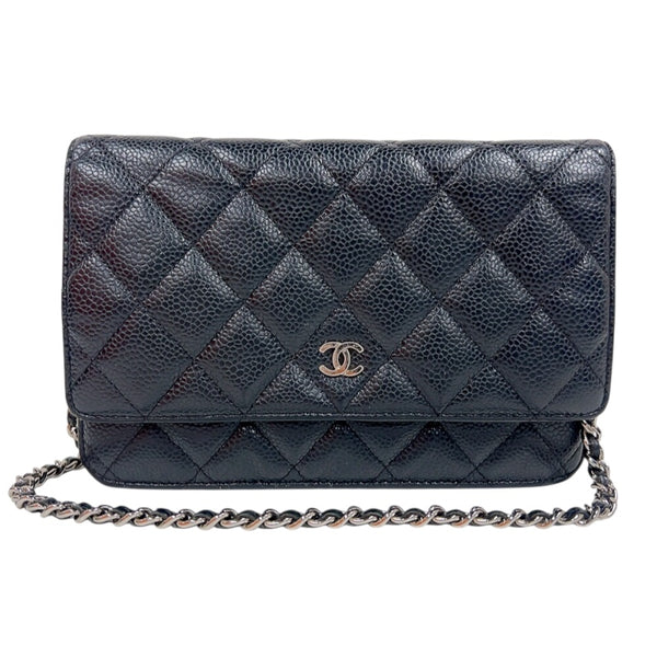 シャネル CHANEL マトラッセ チェーンウォレット A33814 ブラック　シルバー金具 キャビアスキン レディース ショルダーバッグ