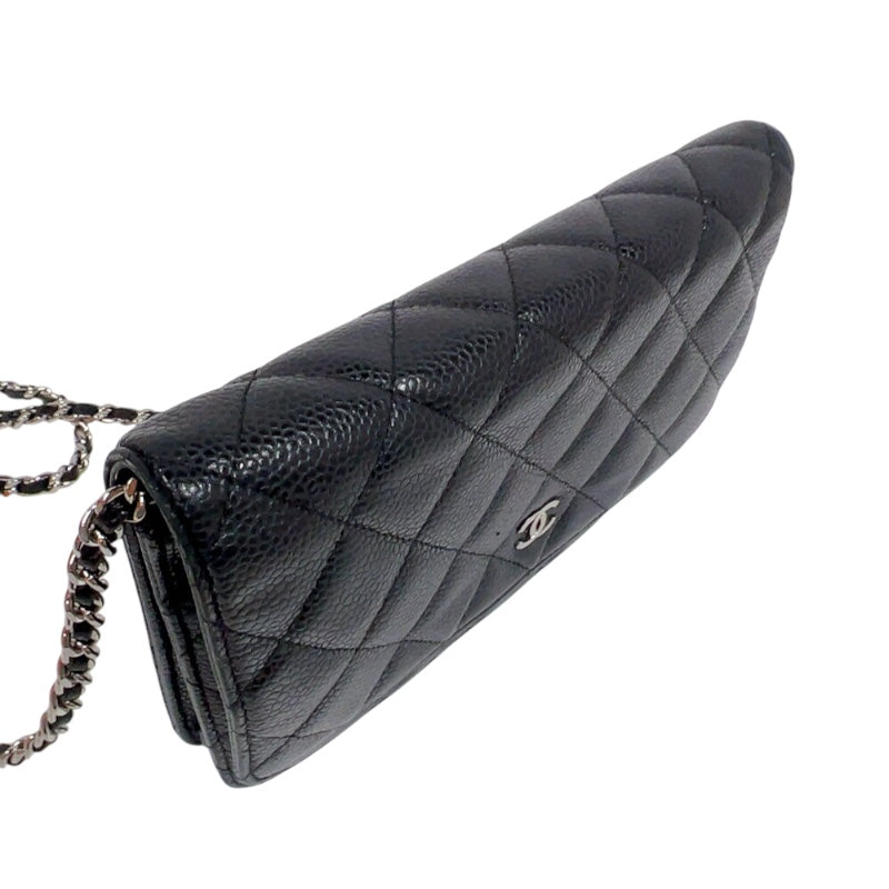 シャネル CHANEL マトラッセ チェーンウォレット A33814 ブラック　シルバー金具 キャビアスキン レディース ショルダーバッグ