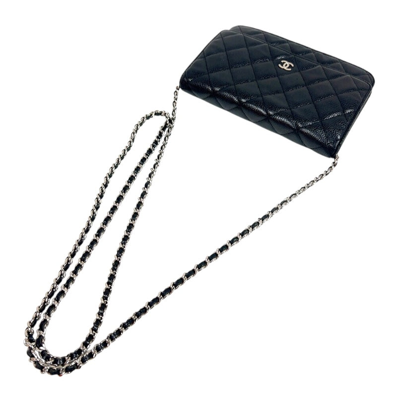 シャネル CHANEL マトラッセ チェーンウォレット A33814 ブラック　シルバー金具 キャビアスキン レディース ショルダーバッグ