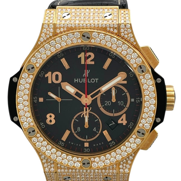 ウブロ HUBLOT ビッグバン ゴールド パヴェ 301PX.130.RX.174 ブラック K18PG 自動巻き メンズ 腕時計