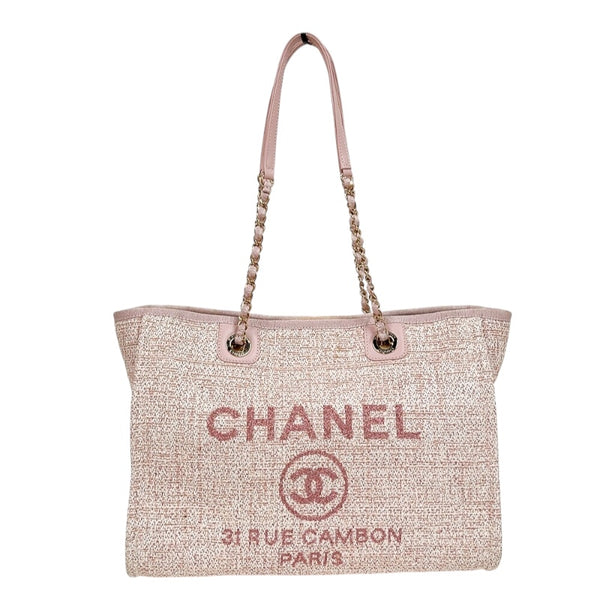 シャネル CHANEL ドーヴィルMM A67001 ピンク ゴールド金具 ストロー レディース トートバッグ