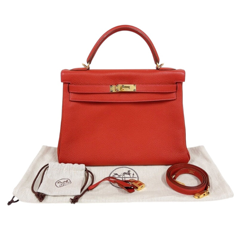 エルメス HERMES ケリー32 内縫い □Q刻印　(2013年製) ヴァーミリオン　ゴールド金具 トゴ レディース ハンドバッグ