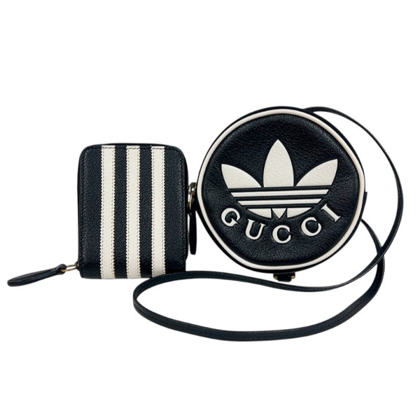 グッチ GUCCI マルチコインケース＆カードホルダー 721903 ブラック、ホワイト　ゴールド金具 レザー ユニセックス コインケース