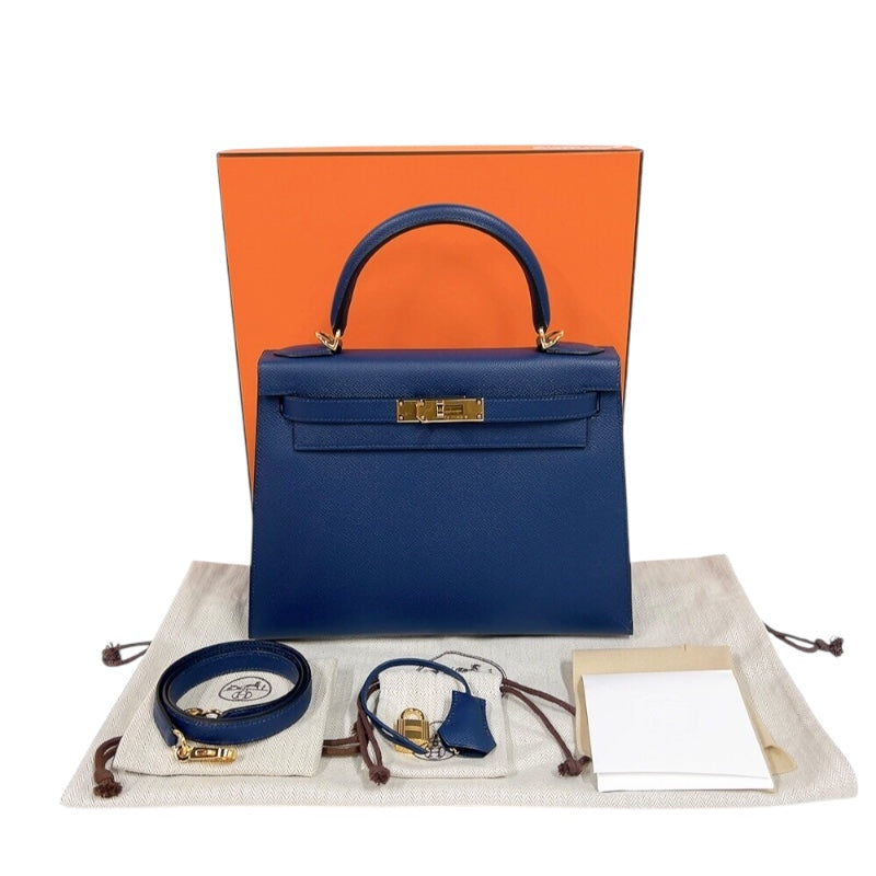 エルメス HERMES ケリー28 外縫い W刻印　(2024年製) ブルーネイビー　ゴールド金具 ヴォーエプソン レディース ハンドバッグ