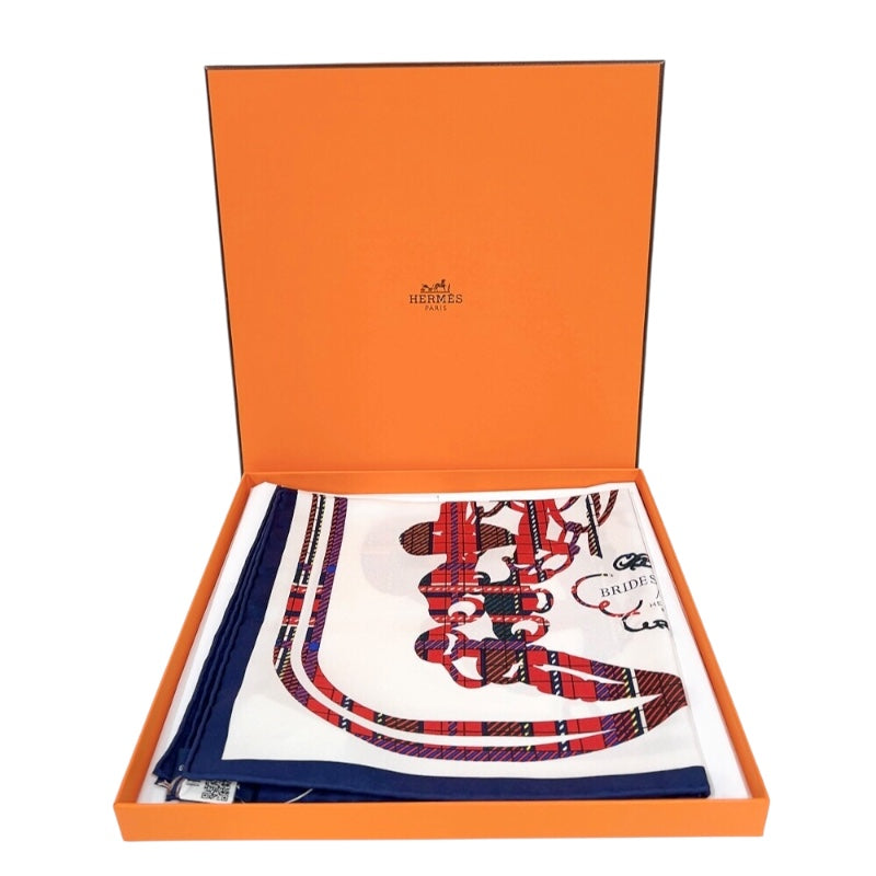 エルメス HERMES ガヴロッシュ 45 《ブリッド・ドゥ・ガラ・タータン》 マリン/ブラン/ルージュ シルク レディース スカーフ