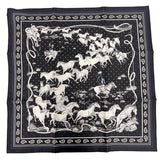 エルメス HERMES カレ55　野生馬　Les Mustangs Bandana ノワール/ブラン/マリン シルク レディース スカーフ