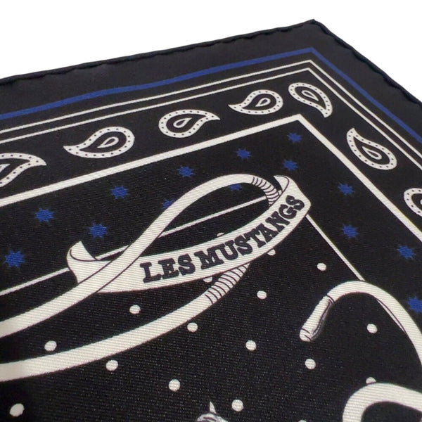 エルメス HERMES カレ55　野生馬　Les Mustangs Bandana ノワール/ブラン/マリン シルク レディース スカーフ