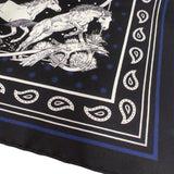 エルメス HERMES カレ55　野生馬　Les Mustangs Bandana ノワール/ブラン/マリン シルク レディース スカーフ
