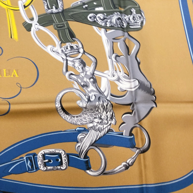 エルメス HERMES カレ90 ダブルフェイス ブラウン・イエロー シルク レディース スカーフ
