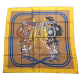 エルメス HERMES カレ90 ダブルフェイス ブラウン・イエロー シルク レディース スカーフ