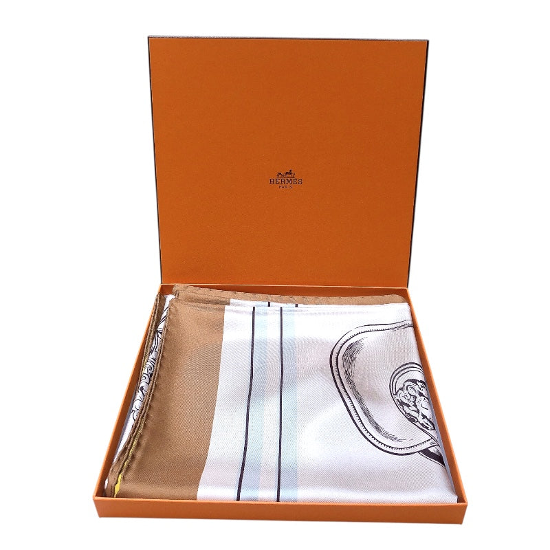 エルメス HERMES カレ90 ダブルフェイス ブラウン・イエロー シルク レディース スカーフ