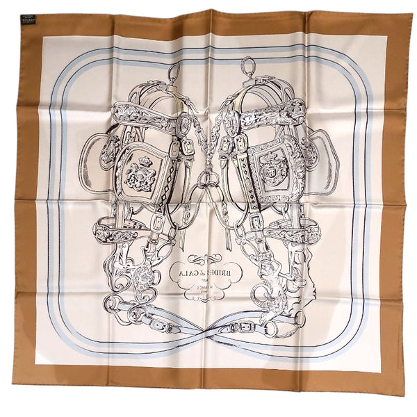 エルメス HERMES カレ90 ダブルフェイス ブラウン・イエロー シルク レディース スカーフ