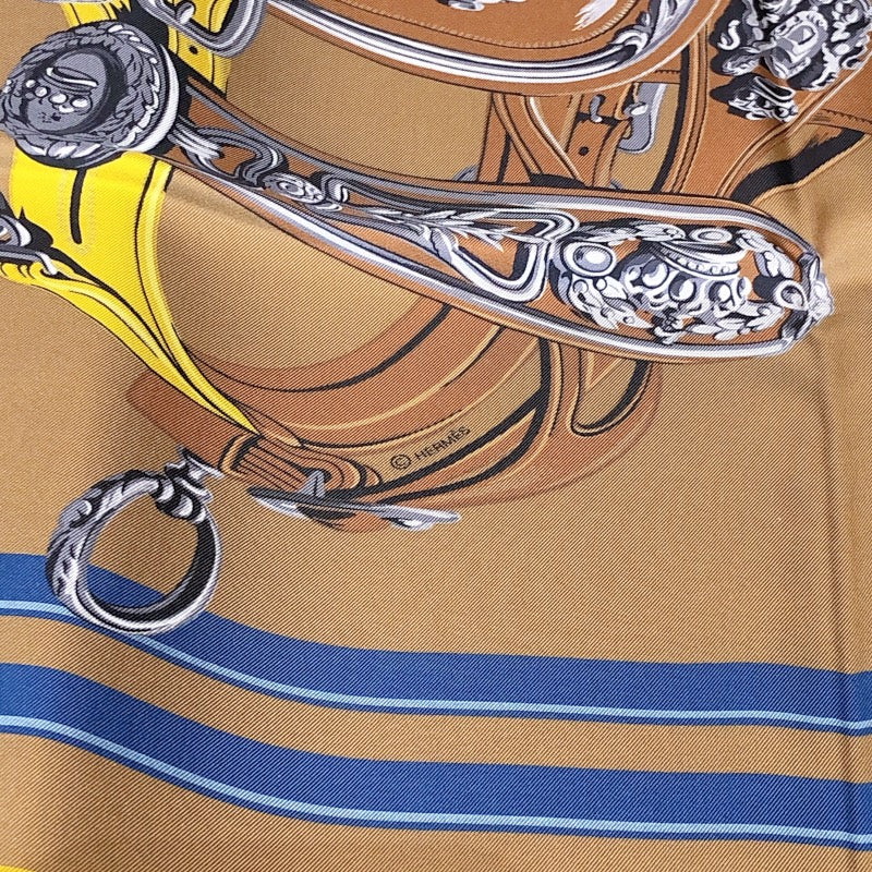 エルメス HERMES カレ90 ダブルフェイス ブラウン・イエロー シルク レディース スカーフ