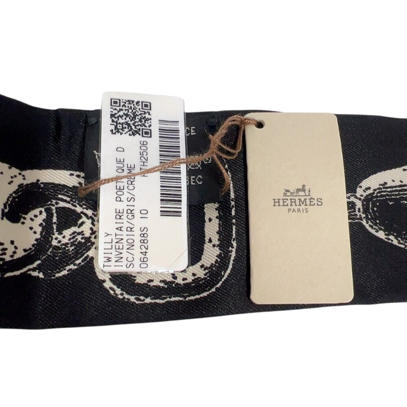 エルメス HERMES ツイリー《ブリッド・ア・ブロック/詩的な目録》 H064288S 10 黒/グレー/クレーム シルク レディース スカーフ