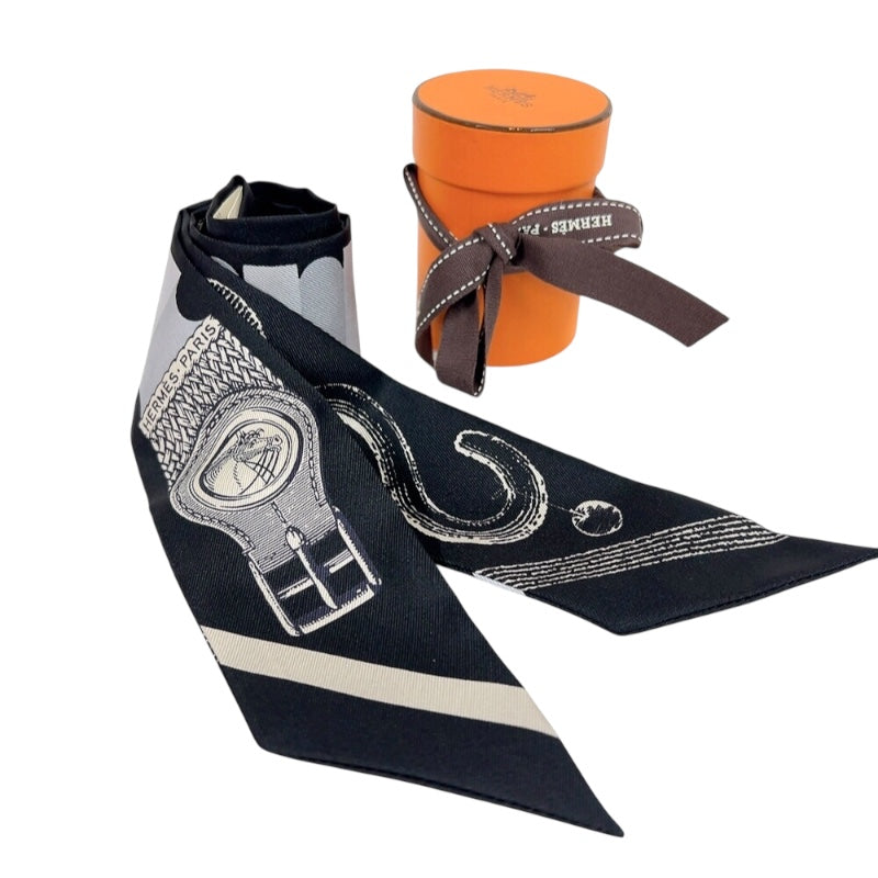 エルメス HERMES ツイリー《ブリッド・ア・ブロック/詩的な目録》 H064288S 10 黒/グレー/クレーム シルク レディース スカーフ