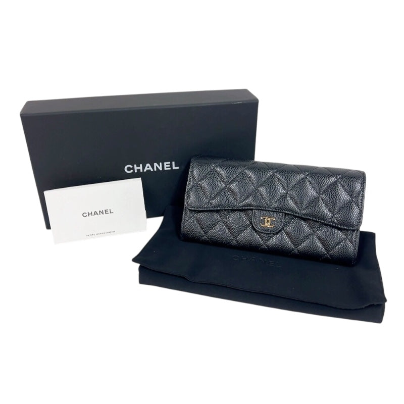 シャネル CHANEL タイムレスクラシックフラップウォレット AP0241 ブラック ゴールド金具 キャビアスキン レディース 長財布