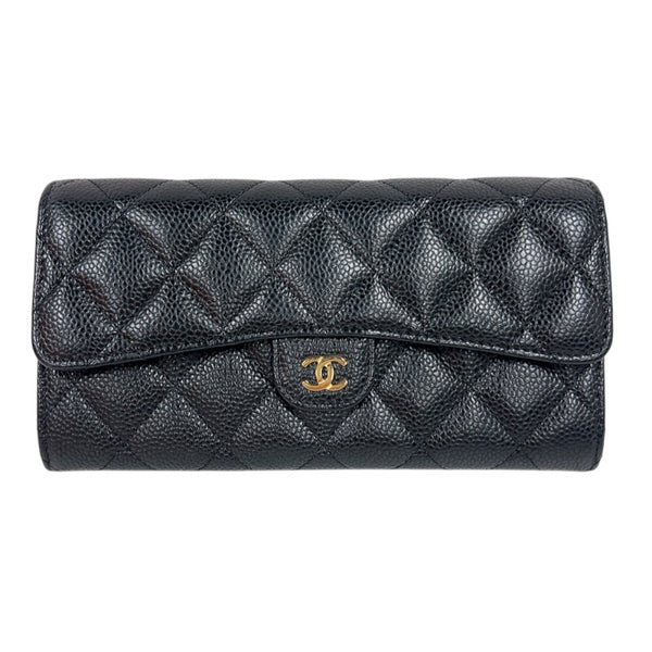 シャネル CHANEL タイムレスクラシックフラップウォレット AP0241 ブラック ゴールド金具 キャビアスキン レディース 長財布