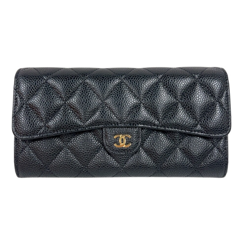 シャネル CHANEL タイムレスクラシックフラップウォレット AP0241 ブラック ゴールド金具 キャビアスキン レディース 長財布
