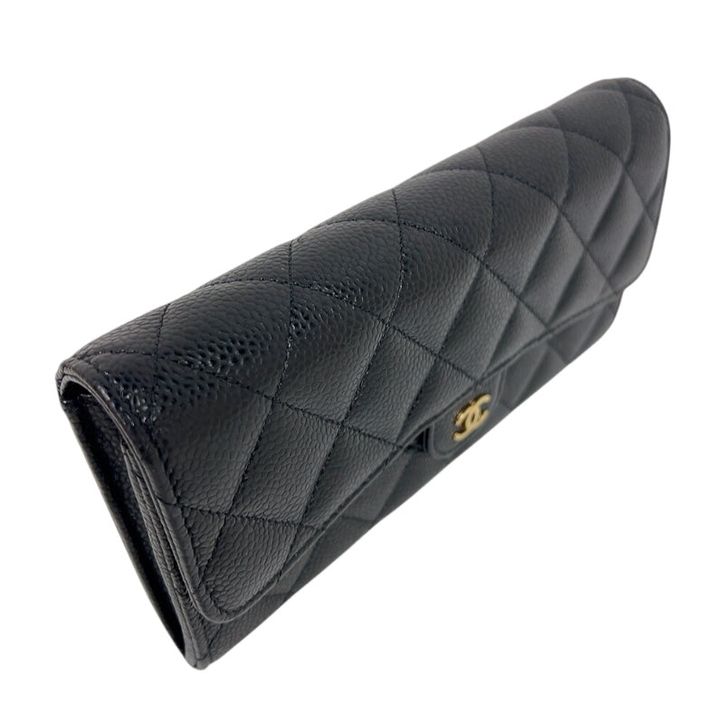 シャネル CHANEL タイムレスクラシックフラップウォレット AP0241 ブラック ゴールド金具 キャビアスキン レディース 長財布
