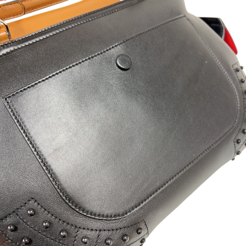 トッズ TOD’S ウェーブバッグ ブラウン/ブラック/レッド　シルバー金具 レザー レディース ハンドバッグ