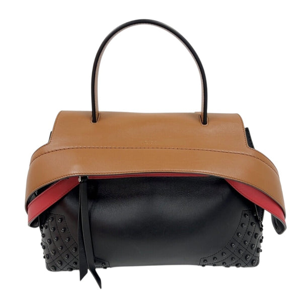 トッズ TOD’S ウェーブバッグ ブラウン/ブラック/レッド　シルバー金具 レザー レディース ハンドバッグ