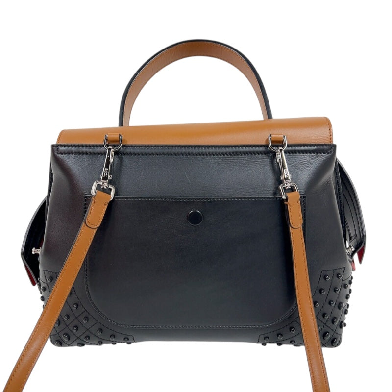 トッズ TOD’S ウェーブバッグ ブラウン/ブラック/レッド　シルバー金具 レザー レディース ハンドバッグ