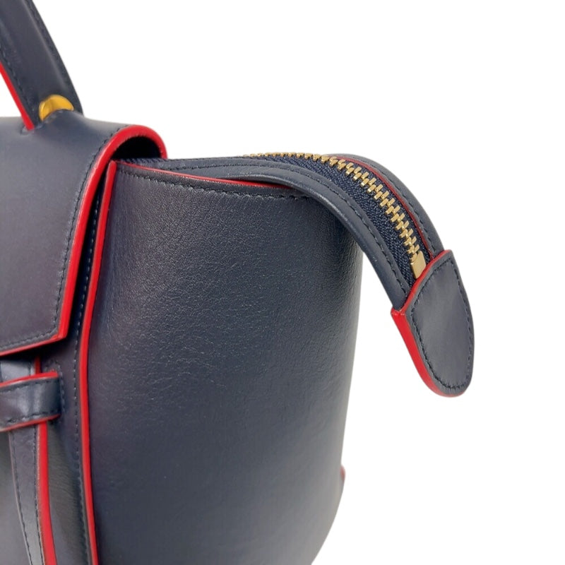 セリーヌ CELINE ベルトバッグナノ ネイビー/レッド　ゴールド金具 ドラムドカーフ レディース ハンドバッグ