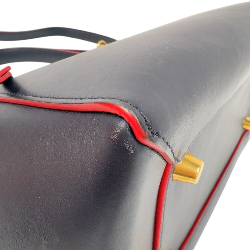 セリーヌ CELINE ベルトバッグナノ ネイビー/レッド　ゴールド金具 ドラムドカーフ レディース ハンドバッグ