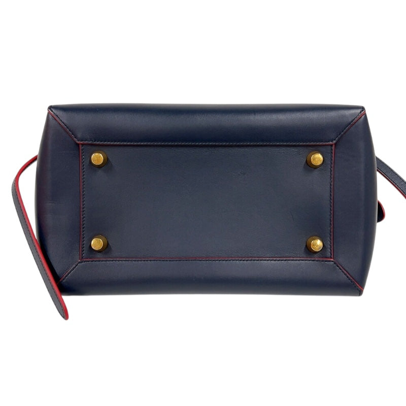 セリーヌ CELINE ベルトバッグナノ ネイビー/レッド　ゴールド金具 ドラムドカーフ レディース ハンドバッグ